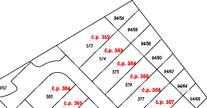 Staré Hory 353, Jihlava na parcele st. 574 v KÚ Staré Hory, Katastrální mapa