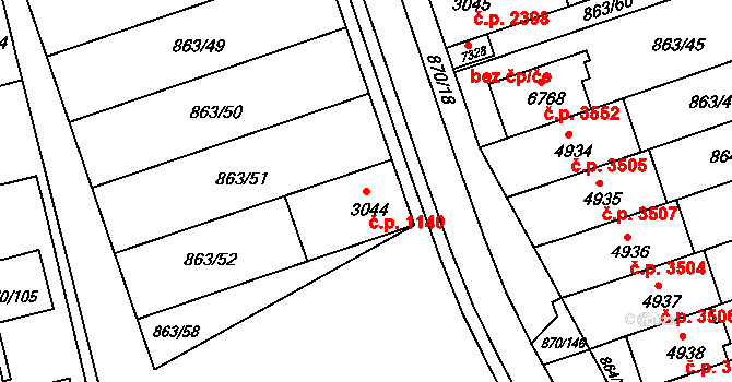 Kroměříž 1140 na parcele st. 3044 v KÚ Kroměříž, Katastrální mapa
