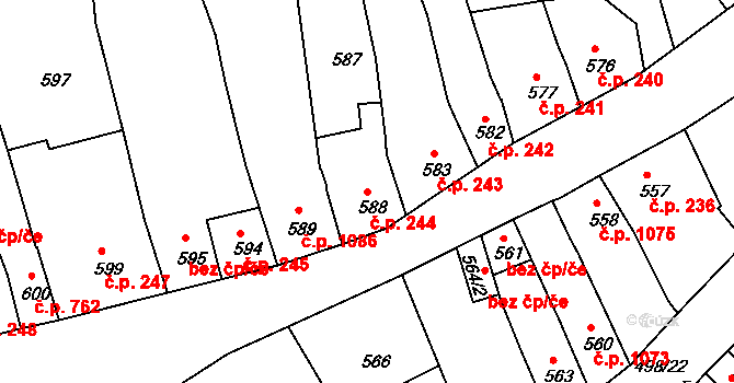 Holešov 244 na parcele st. 588 v KÚ Holešov, Katastrální mapa