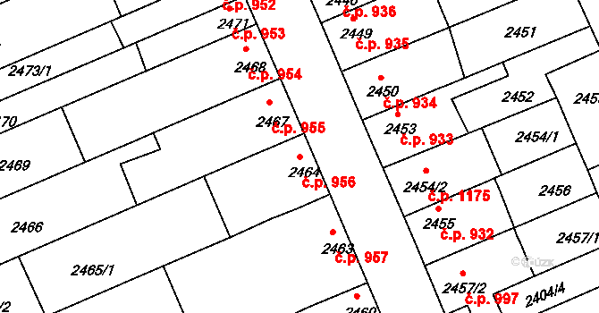 Holešov 956 na parcele st. 2464 v KÚ Holešov, Katastrální mapa
