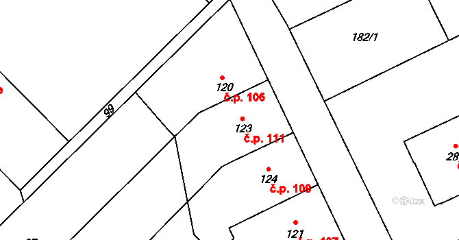 Hluchov 111 na parcele st. 123 v KÚ Hluchov, Katastrální mapa