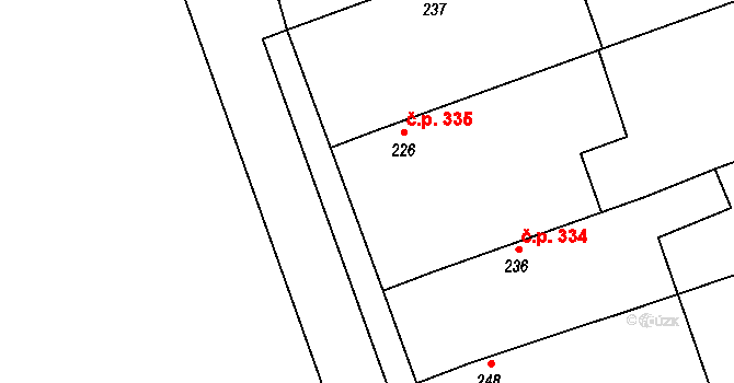 Božice 335 na parcele st. 226 v KÚ České Křídlovice, Katastrální mapa