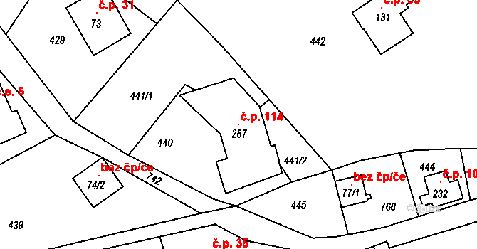 Těpeře 114, Železný Brod na parcele st. 287 v KÚ Chlístov u Železného Brodu, Katastrální mapa