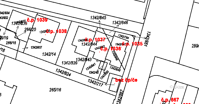 Jinonice 1036, Praha na parcele st. 1342/842 v KÚ Jinonice, Katastrální mapa