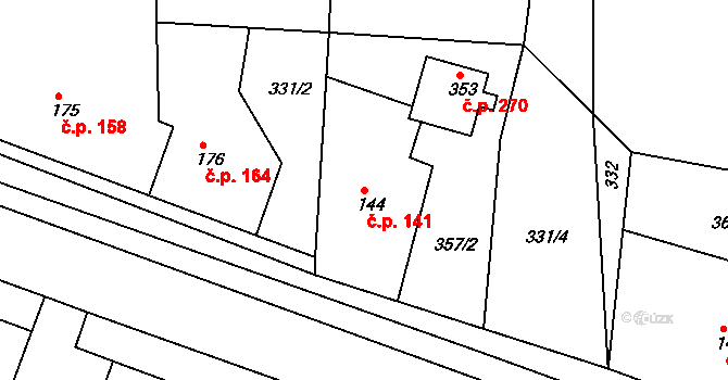 Hořátev 141 na parcele st. 144 v KÚ Hořátev, Katastrální mapa