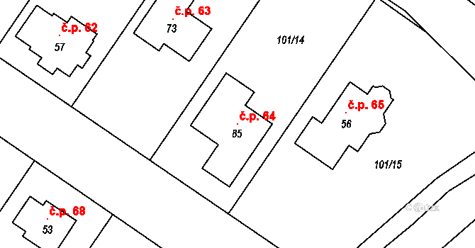 Vyšehorky 64, Líšnice na parcele st. 85 v KÚ Vyšehorky, Katastrální mapa