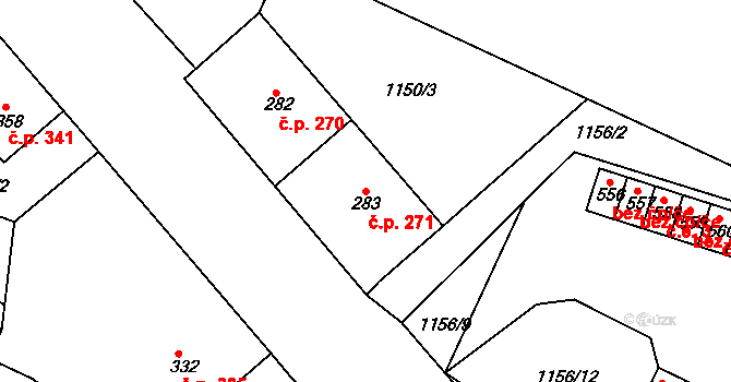 Hazlov 271 na parcele st. 283 v KÚ Hazlov, Katastrální mapa