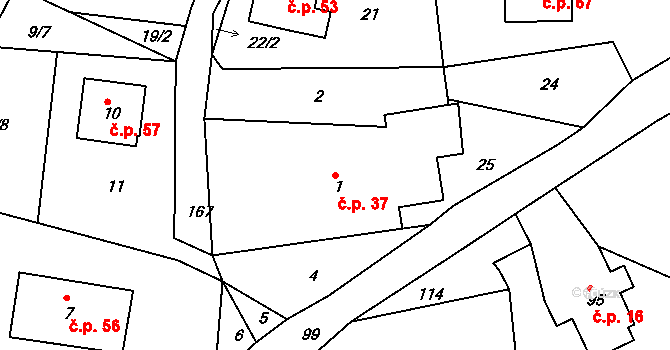 Bohdalovice 37, Velké Hamry na parcele st. 1 v KÚ Bohdalovice, Katastrální mapa