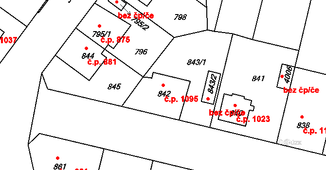 Čelákovice 1095 na parcele st. 842 v KÚ Čelákovice, Katastrální mapa