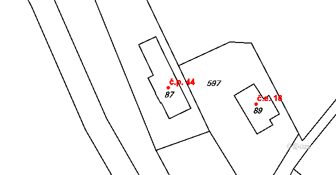 Lvová 44, Jablonné v Podještědí na parcele st. 87 v KÚ Lvová, Katastrální mapa