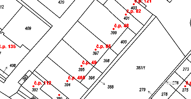 Čejč 85 na parcele st. 397 v KÚ Čejč, Katastrální mapa