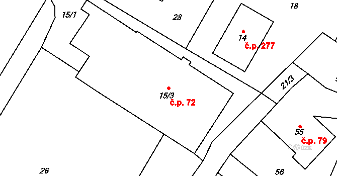 Krmelín 72 na parcele st. 15/3 v KÚ Krmelín, Katastrální mapa