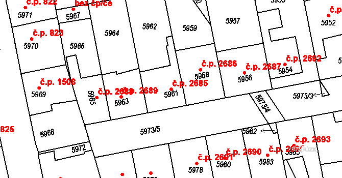 Kročehlavy 2685, Kladno na parcele st. 5961 v KÚ Kročehlavy, Katastrální mapa