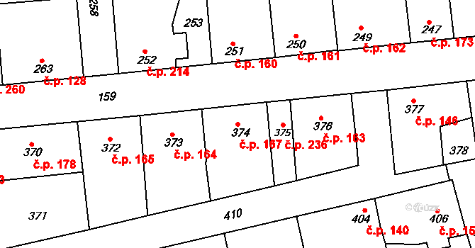 Švermov 167, Kladno na parcele st. 374 v KÚ Motyčín, Katastrální mapa