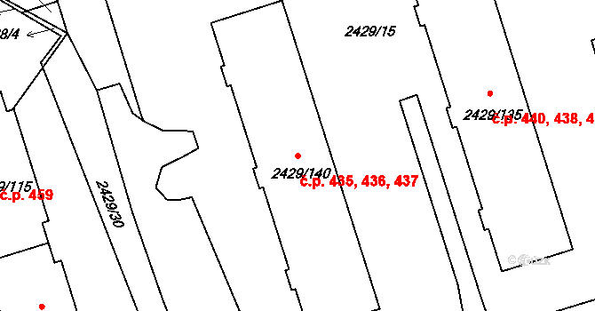 Dačice V 435,436,437, Dačice na parcele st. 2429/140 v KÚ Dačice, Katastrální mapa