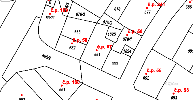 Hrádek nad Nisou 57 na parcele st. 681 v KÚ Hrádek nad Nisou, Katastrální mapa