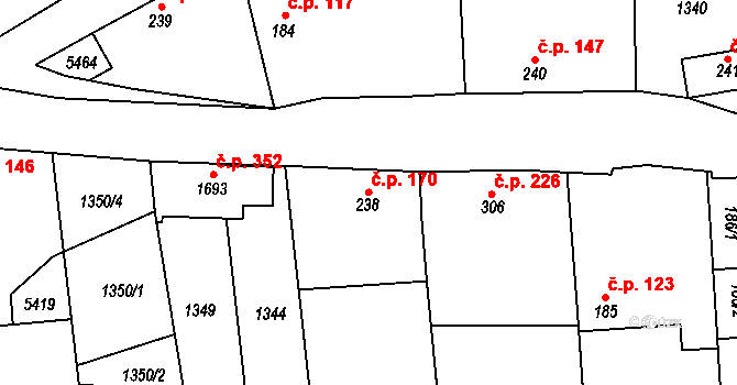 Podkozí 170, Chyňava na parcele st. 238 v KÚ Chyňava, Katastrální mapa