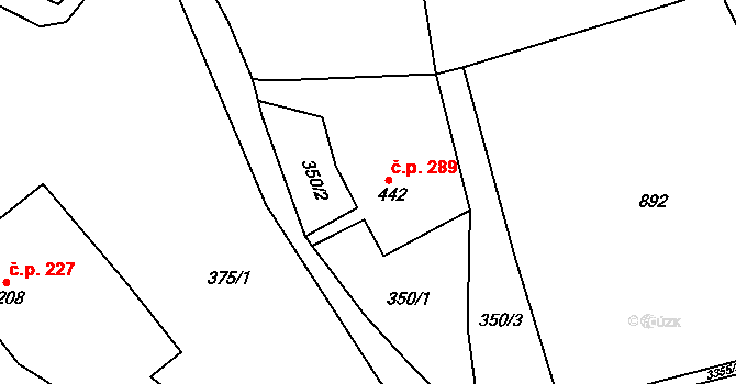 Hradec nad Svitavou 289 na parcele st. 442 v KÚ Hradec nad Svitavou, Katastrální mapa