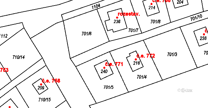 Dalov 771, Šternberk na parcele st. 240 v KÚ Dalov, Katastrální mapa