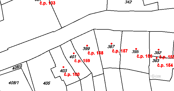 Drahlov 158, Charváty na parcele st. 399 v KÚ Charváty, Katastrální mapa