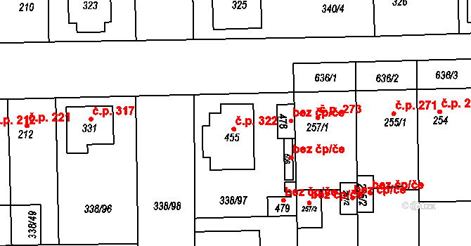 Bohušovice nad Ohří 322 na parcele st. 455 v KÚ Bohušovice nad Ohří, Katastrální mapa