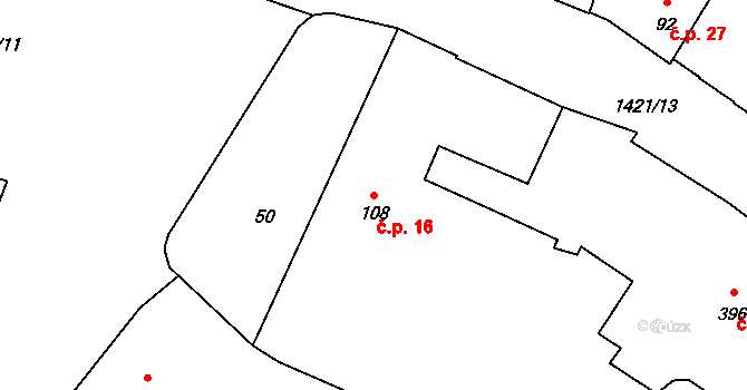 Chýnov 16 na parcele st. 108 v KÚ Chýnov u Tábora, Katastrální mapa