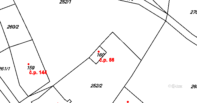 Stará Paka 56 na parcele st. 160 v KÚ Stará Paka, Katastrální mapa