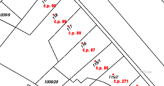 Krchleby 87 na parcele st. 116 v KÚ Krchleby u Nymburka, Katastrální mapa