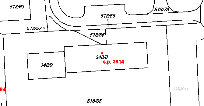 Mšeno nad Nisou 3914, Jablonec nad Nisou na parcele st. 348/8 v KÚ Mšeno nad Nisou, Katastrální mapa