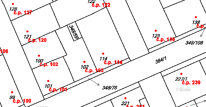 Černčice 114 na parcele st. 114 v KÚ Černčice u Loun, Katastrální mapa