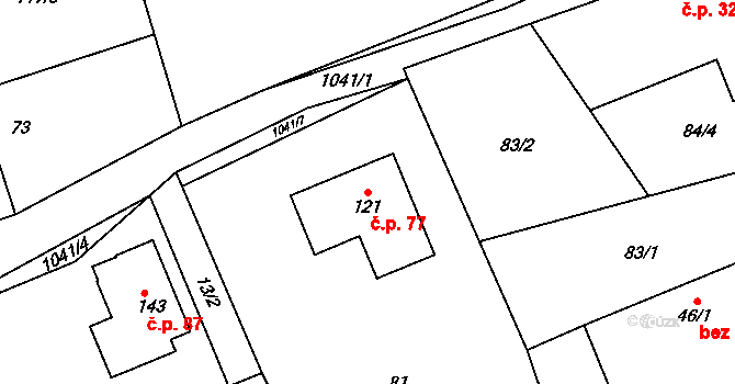 Roučkovice 77, Pacov na parcele st. 121 v KÚ Roučkovice, Katastrální mapa