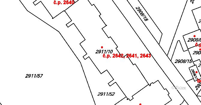 Teplice 2641,2642,2643 na parcele st. 2911/10 v KÚ Teplice, Katastrální mapa