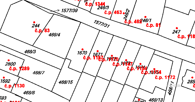 Litovel 1170 na parcele st. 1671 v KÚ Litovel, Katastrální mapa