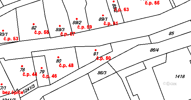 Liběchov 50 na parcele st. 91 v KÚ Liběchov, Katastrální mapa