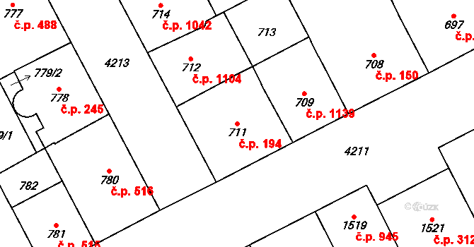 Vinohrady 194, Praha na parcele st. 711 v KÚ Vinohrady, Katastrální mapa