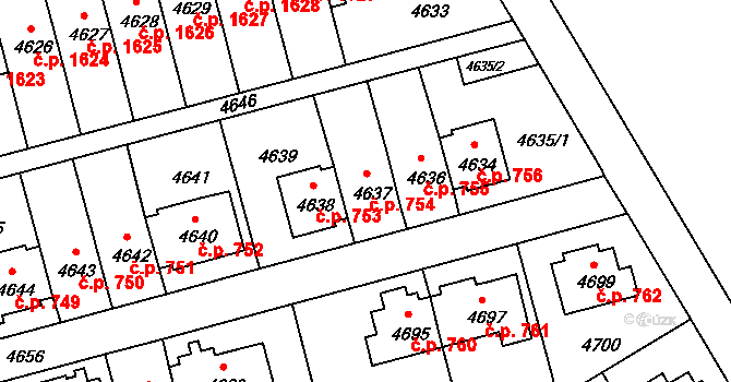 Záběhlice 754, Praha na parcele st. 4637 v KÚ Záběhlice, Katastrální mapa
