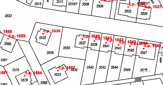 Záběhlice 1540, Praha na parcele st. 3537 v KÚ Záběhlice, Katastrální mapa