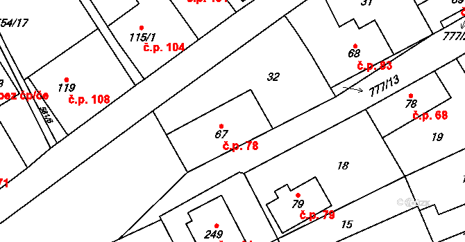 Podluhy 78 na parcele st. 67 v KÚ Podluhy, Katastrální mapa