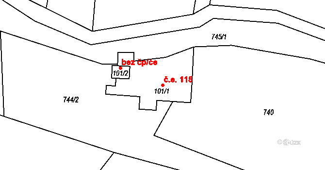 Halouny 115, Svinaře na parcele st. 101/1 v KÚ Svinaře, Katastrální mapa