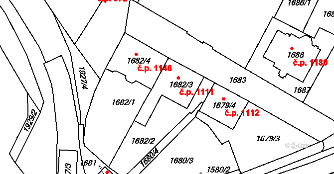 Mutěnice 1111 na parcele st. 1682/3 v KÚ Mutěnice, Katastrální mapa