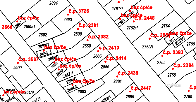 Chomutov 2413 na parcele st. 2886 v KÚ Chomutov II, Katastrální mapa