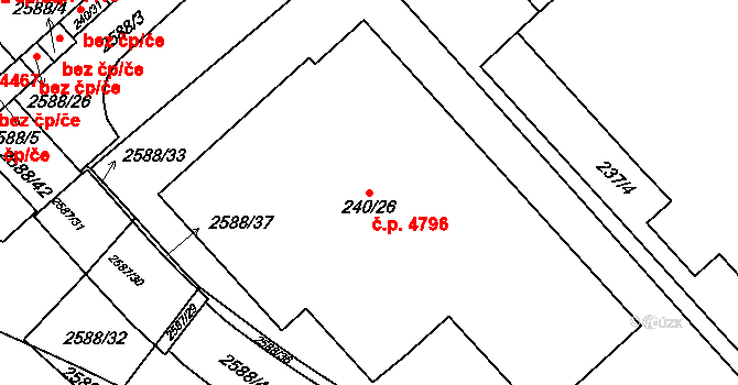 Chomutov 4796 na parcele st. 240/26 v KÚ Chomutov I, Katastrální mapa