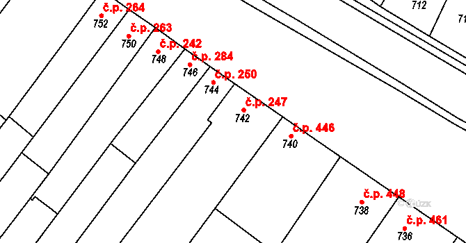 Blučina 247 na parcele st. 742 v KÚ Blučina, Katastrální mapa