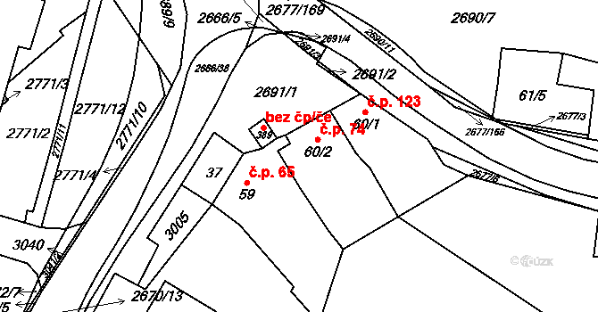 Neslovice 74 na parcele st. 60/2 v KÚ Neslovice, Katastrální mapa