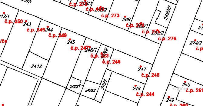 Rosice 246 na parcele st. 246/2 v KÚ Rosice u Brna, Katastrální mapa