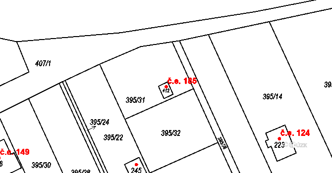 Lhotky 185, Hostěnice na parcele st. 412 v KÚ Hostěnice, Katastrální mapa