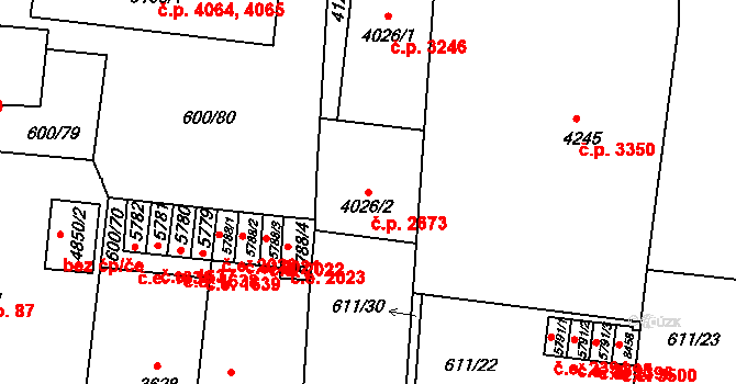 Zlín 2673 na parcele st. 4026/2 v KÚ Zlín, Katastrální mapa