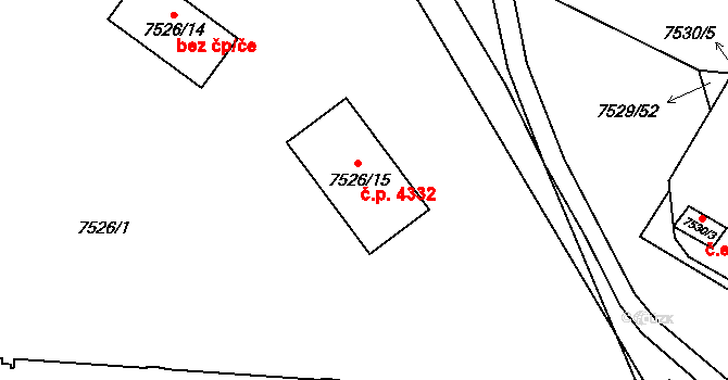 Židenice 4332, Brno na parcele st. 7526/15 v KÚ Židenice, Katastrální mapa
