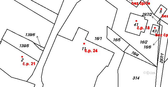 Víska 24, Březovice na parcele st. 11 v KÚ Víska u Březovic, Katastrální mapa