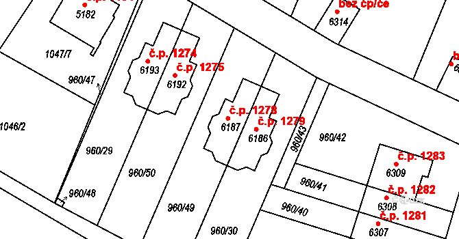 Chrudim IV 1278, Chrudim na parcele st. 6187 v KÚ Chrudim, Katastrální mapa